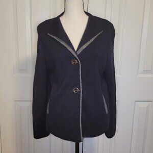 Saint James Pure New Wool Jacket Cardigan Navy Striped Trim Size Small (US 8)